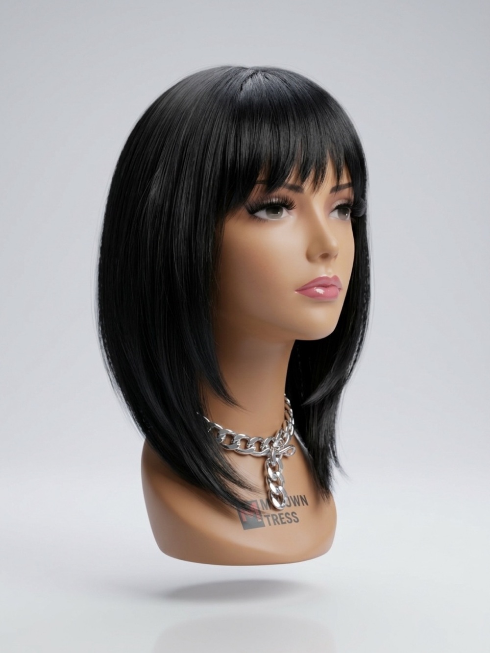 Black Straight Layered Wig with Fringe - Women Hair